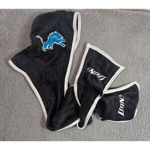 Detroit Lions Plush Fleece Hooded Scarf Black NFL Hand Warmer Pockets